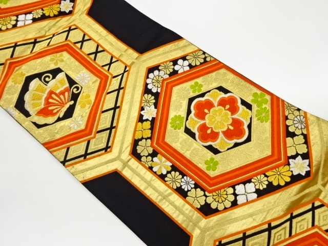 JAPANESE KIMONO / VINTAGE FUKURO OBI / WOVEN BUTTERFLY & FLOWERS